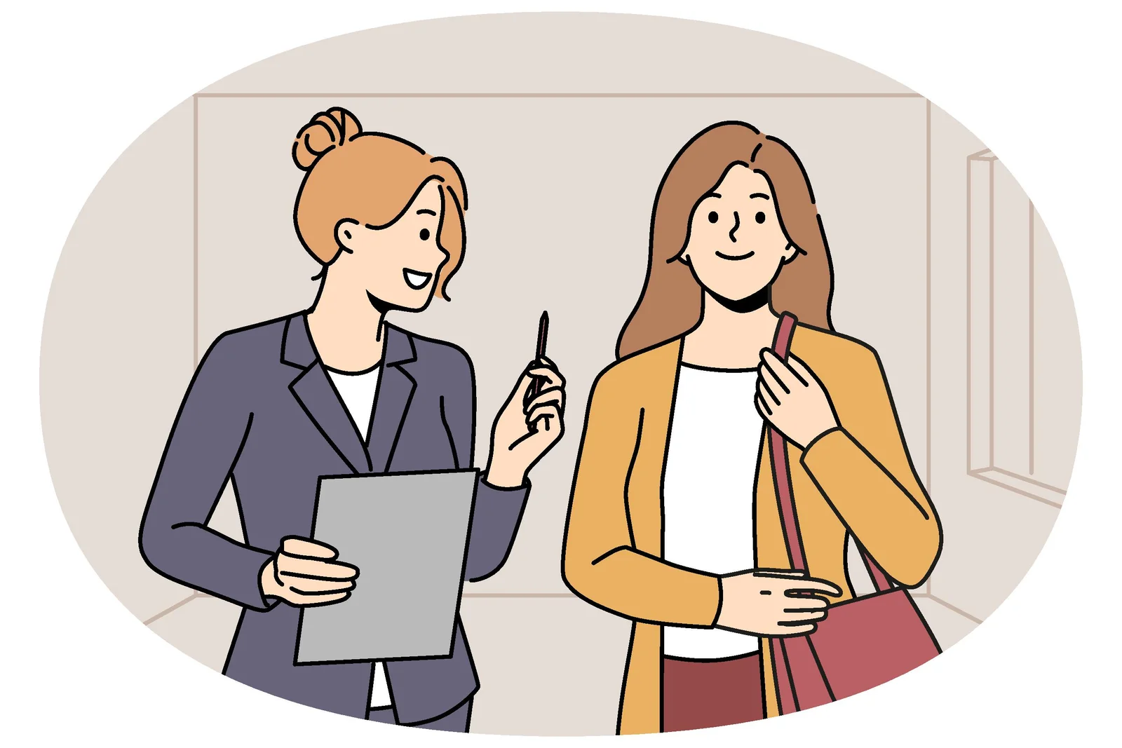 Woman real estate agent or realtor shows apartment to gir